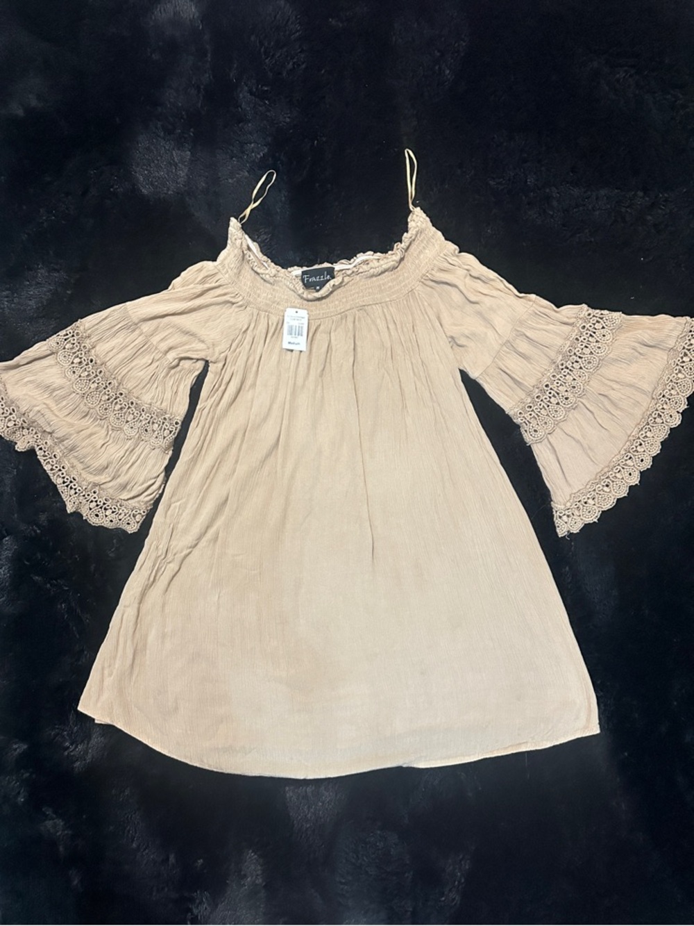 Taupe Off-Shoulder Bell Sleeve Dress